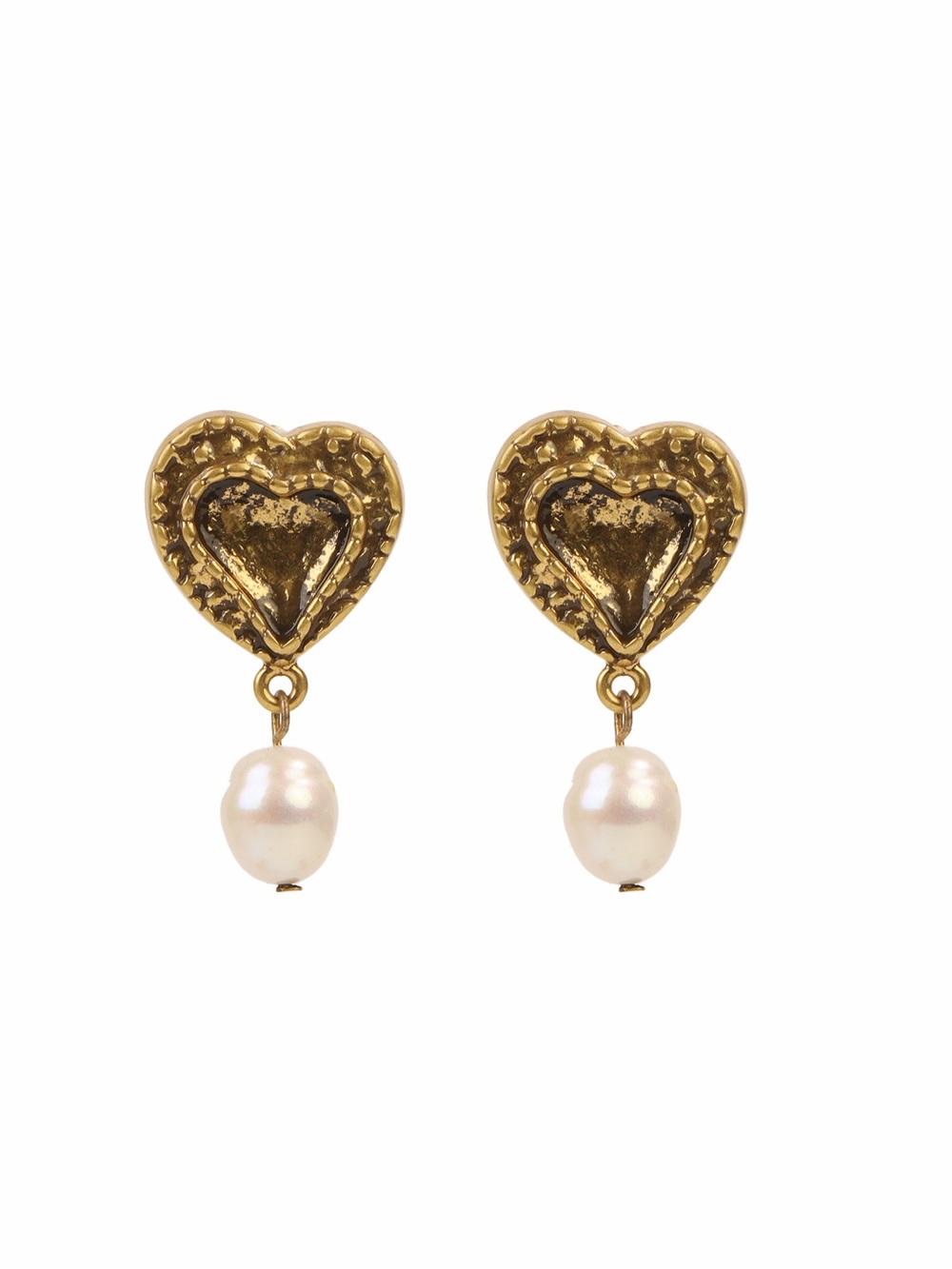 Gold Heart Pearl Drop Earrings - Women with 925 sterling silver posts